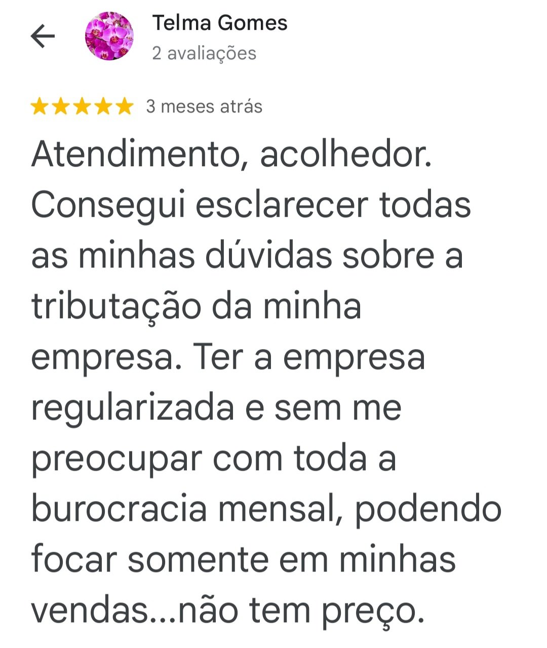Avaliação de cliente no Google Maps